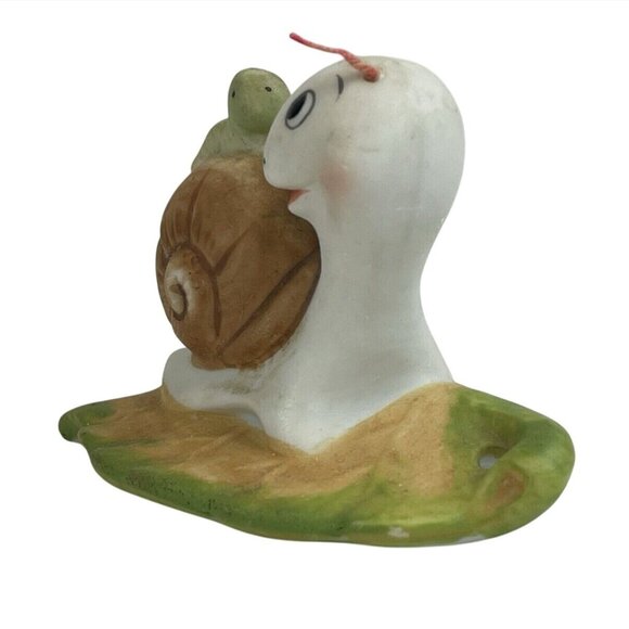 Vintage Ceramic Snail & Baby Figurine On Leaf Hand-Painted Cute Collectible Homc - Picture 4 of 8